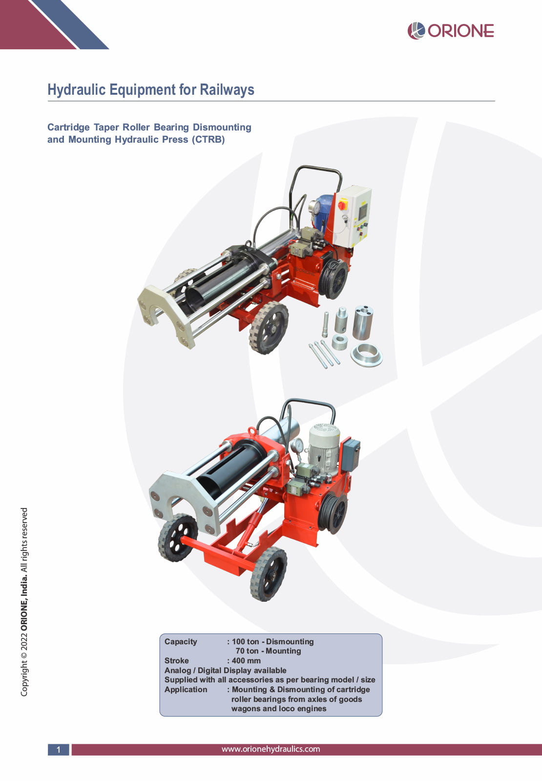 Cartridge Taper Roller Bearing Dismounting & Mounting Hydraulic Press (CTRB)