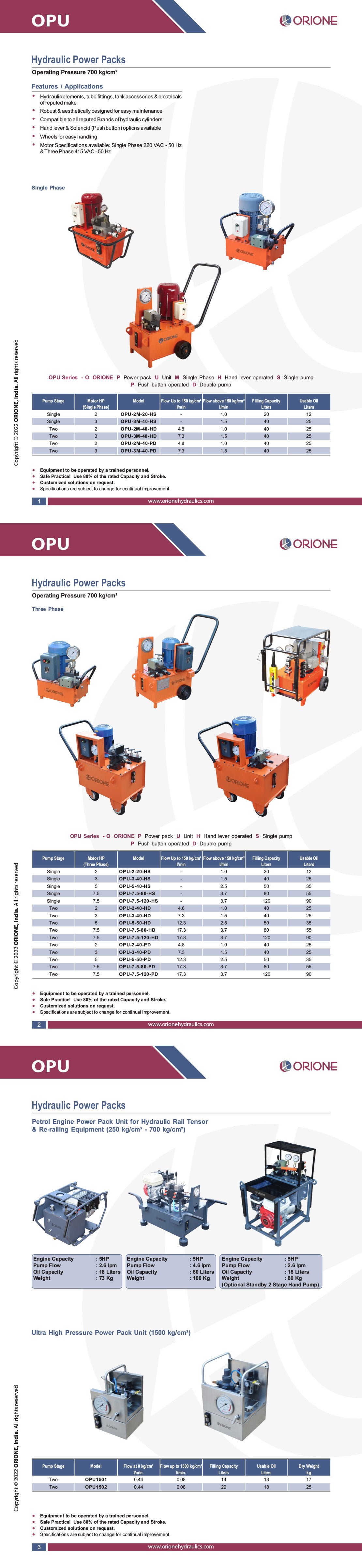 Hydraulic Power Pack Units - <br>Single Phase & Three Phase