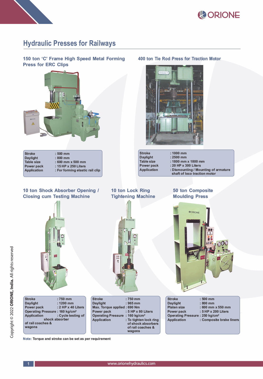 Hydraulic Presses for Railways