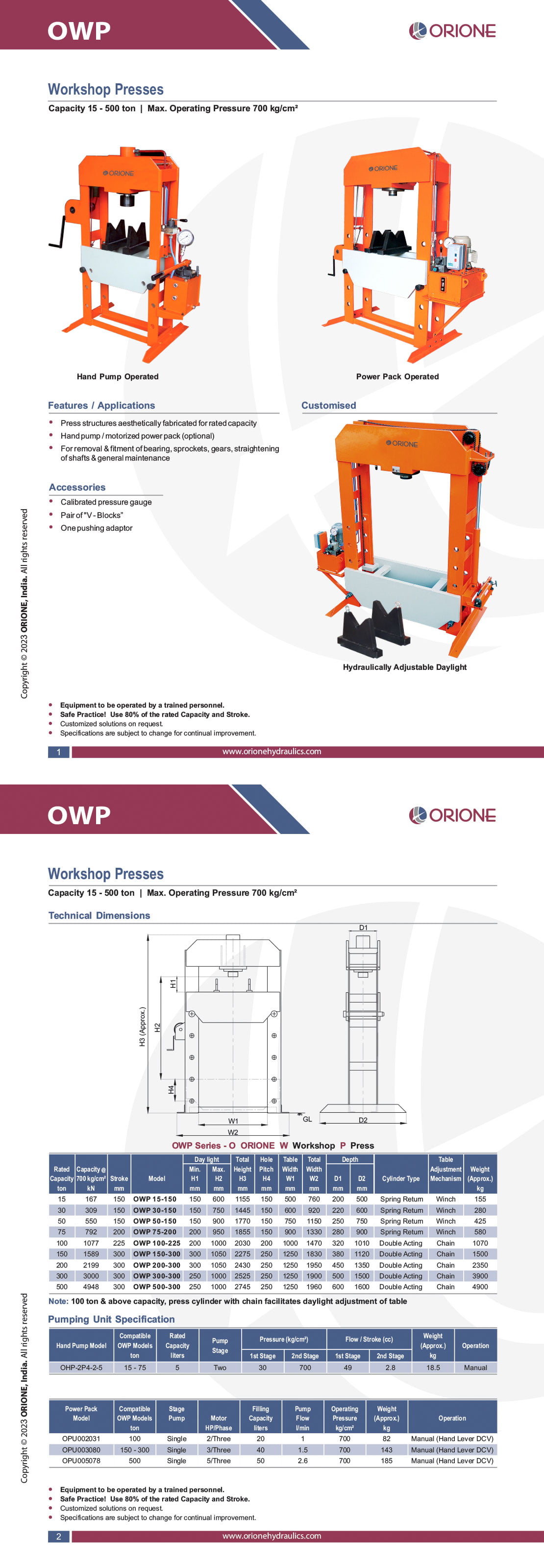 Hydraulic Tools - Orione Hydraulics